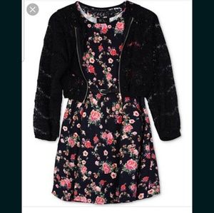 Bcx 2 piece Girls floral lace bomber dress